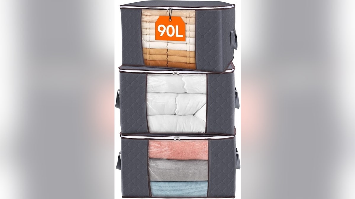 Store winter linens in these roomy storage bins. 