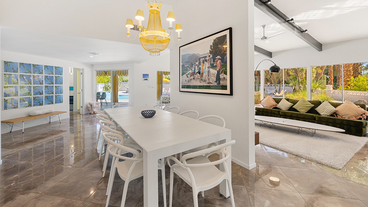 The open floor plan connects the living room and dining room.