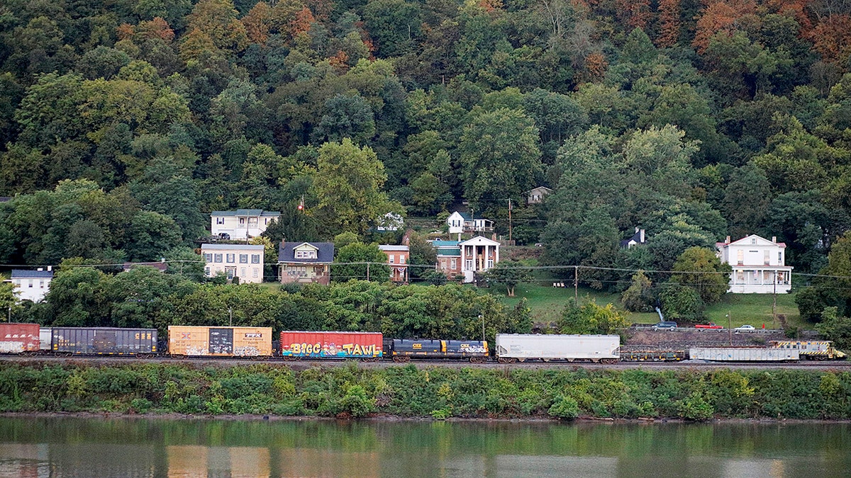 Train along Ohio River in Maysville, Kentucky