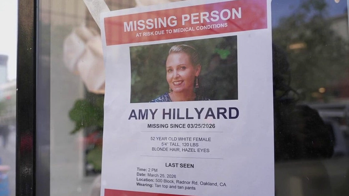 Missing person poster for Amy Hillyard displayed in Oakland, California