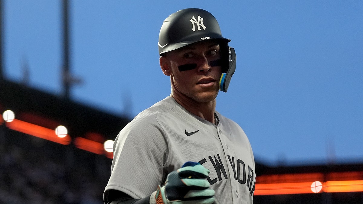 Aaron Judge looks on