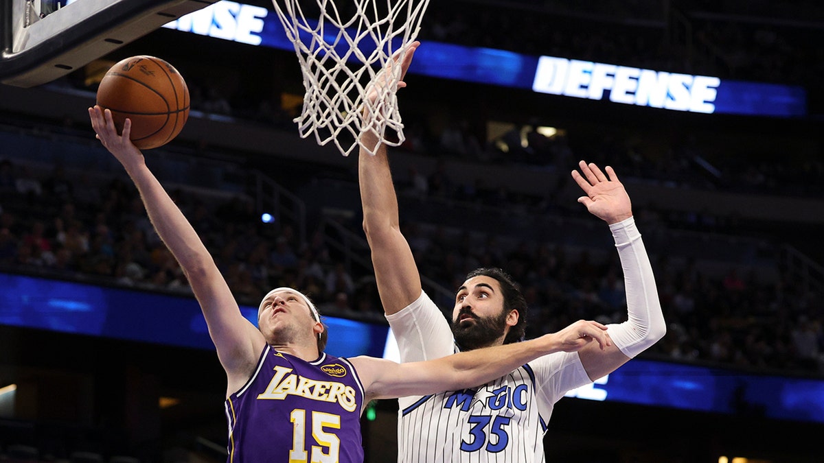 Goga Bitadze goes for a block