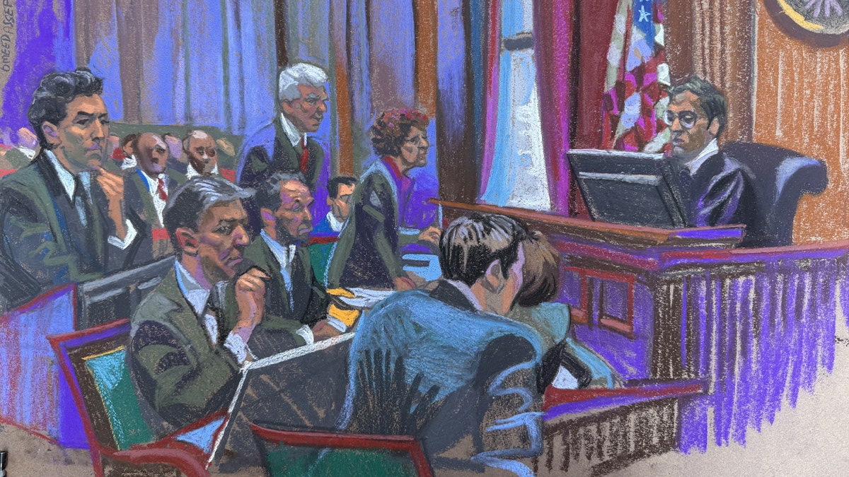 Courtroom sketches of Michael Rapino and Omeed Assefi during the Live Nation antitrust trial.