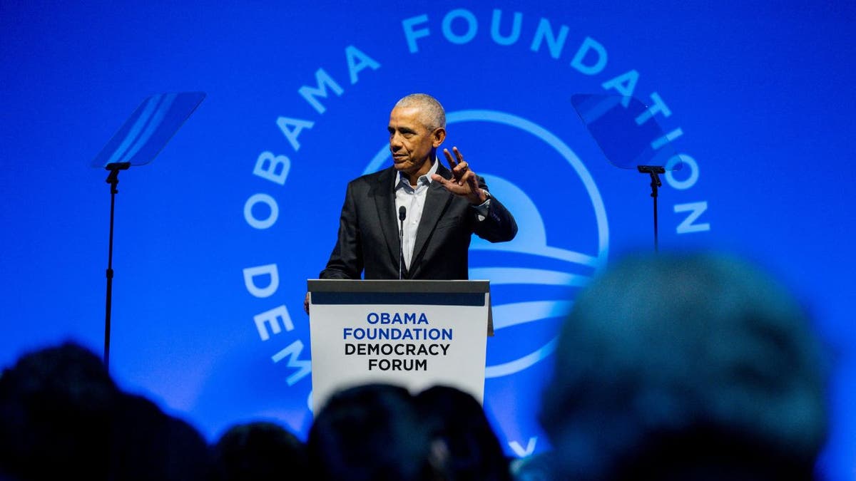 Barack Obama speaks at the Obama Foundation Democracy Forum in Chicago in December 2024.