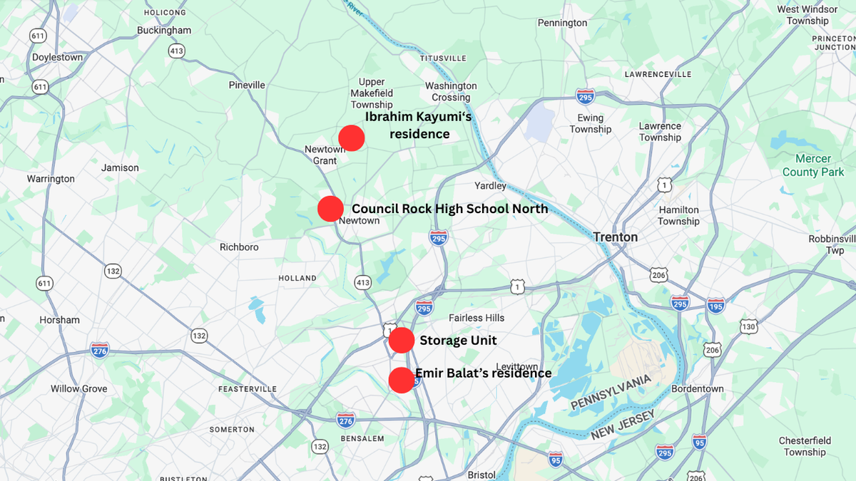 Map of Pennsylvania as it relates to Emir Balat and Ibrahim Kayumi.