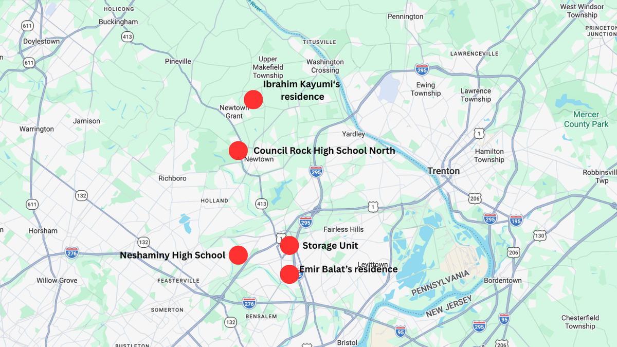 Map of Pennsylvania as it relates to Emir Balat and Ibrahim Kayumi.