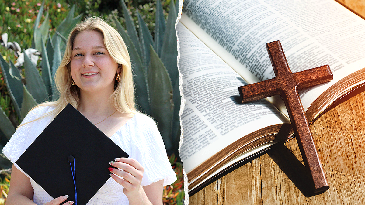 Paige Rogers, Kentucky college student, and a cross over an open Bible