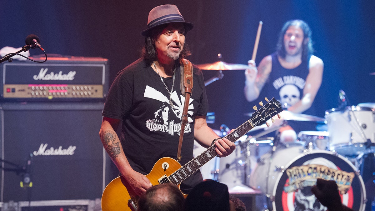 Phil Campbell performing on stage with Phil Campbell and the Bastard Sons at Café de la Danse in Paris, France, September 27, 2019.