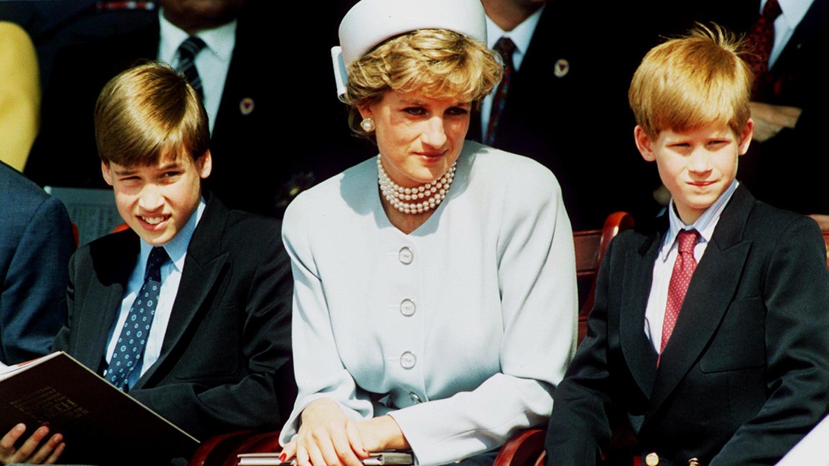 Princess Diana sitting in between Prince William and Prince Harry.