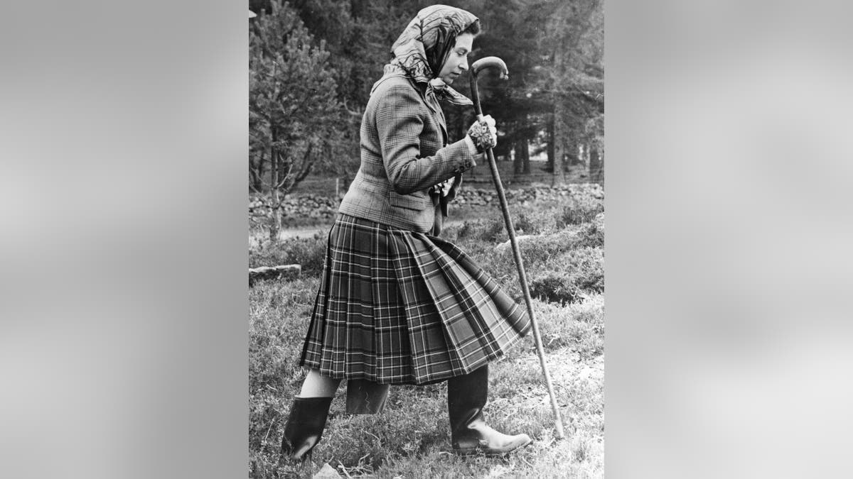 Queen Elizabeth II hiking at Balmoral Castle.