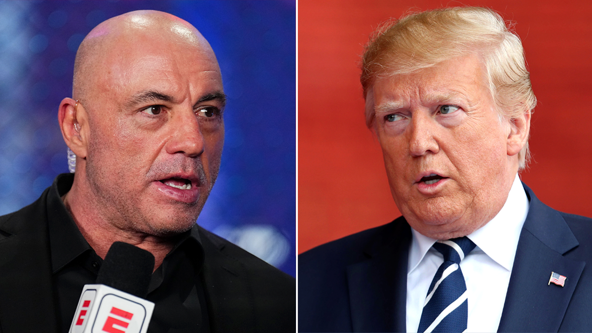Photos arranged of Rogan and Trump