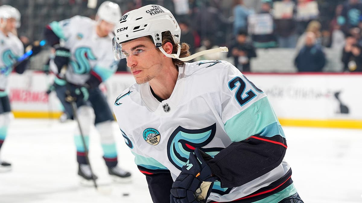 Ryan Winterton skating connected crystal during lukewarm up astatine Prudential Center