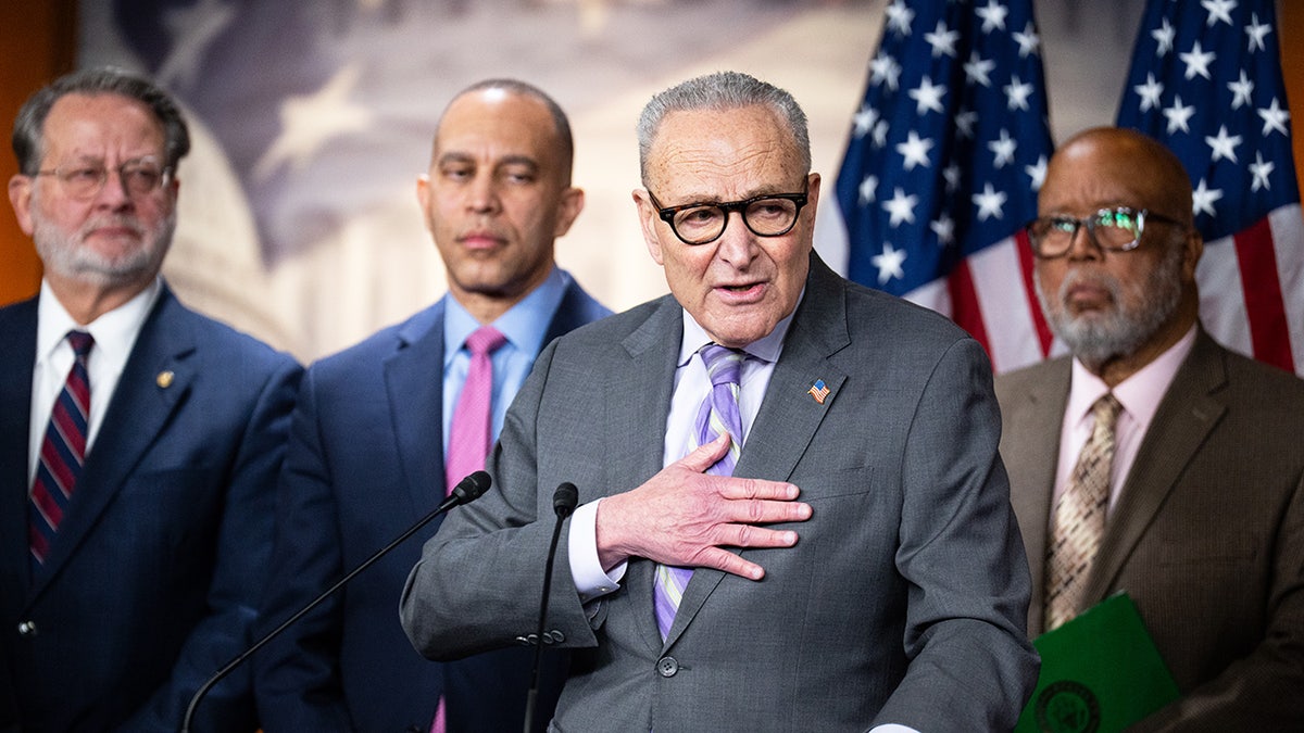 Senate Minority Leader Chuck Schumer, D-N.Y., speaks during the House and Senate Democrats' joint news conference on DHS funding negotiations in the U.S. Capitol on Wednesday, Feb. 4, 2026.