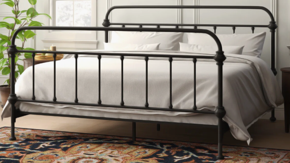 Add some charm to your bedroom with this farmhouse inspired metal bed frame. 