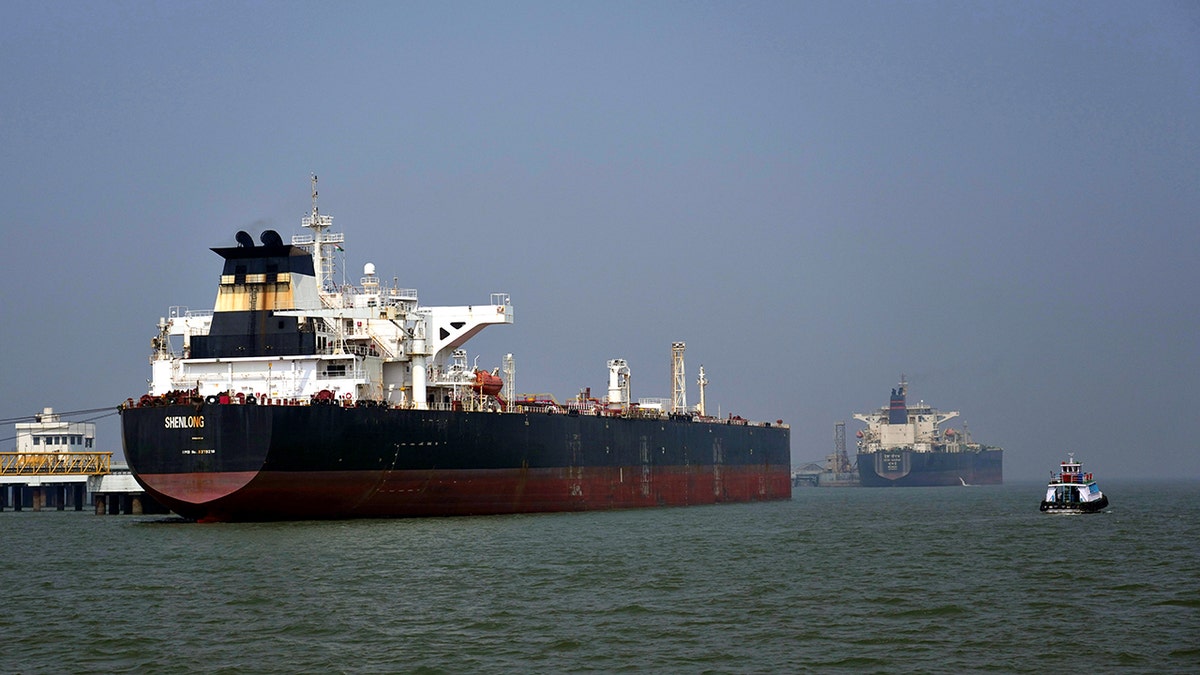 Liberia-flagged tanker Shenlong Suezmax arriving at Mumbai Port in India