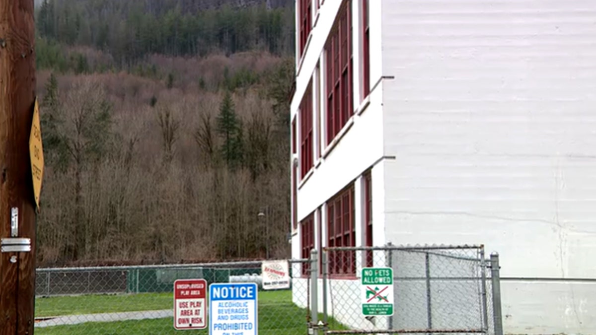 The side of a Skykomish school building is pictured.