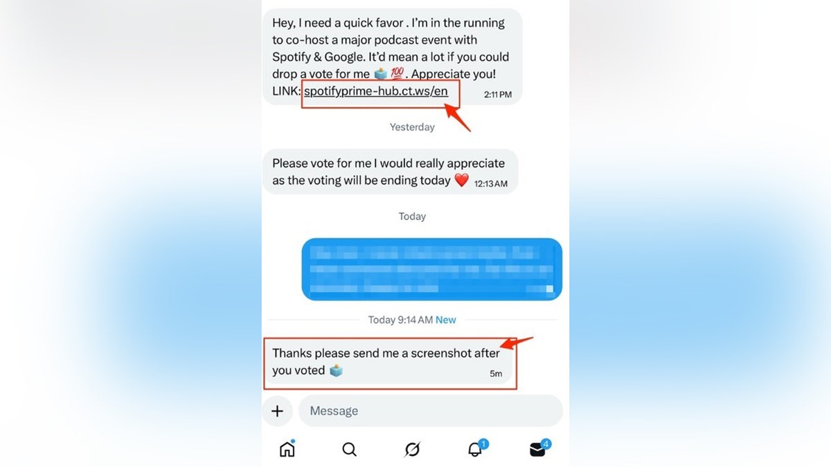 X DM contains fraudulent voting instructions