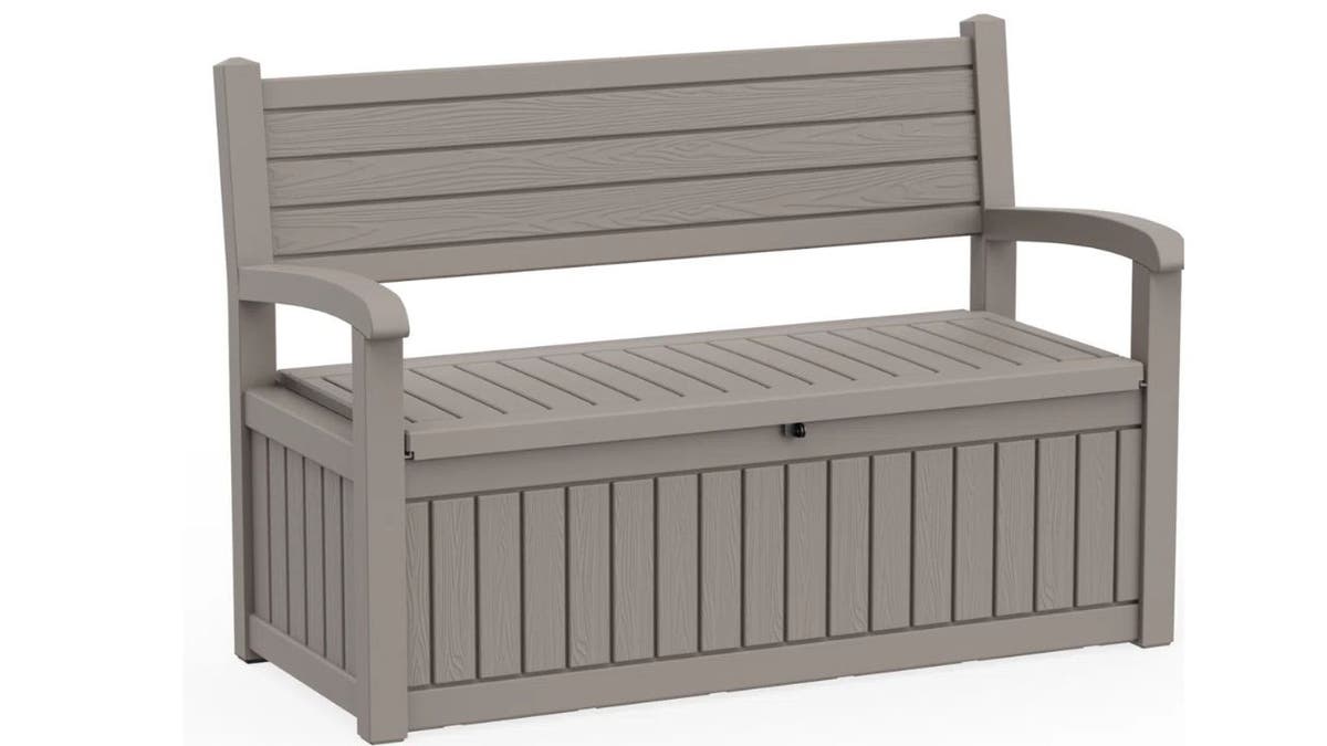 This bench doubles as storage space.