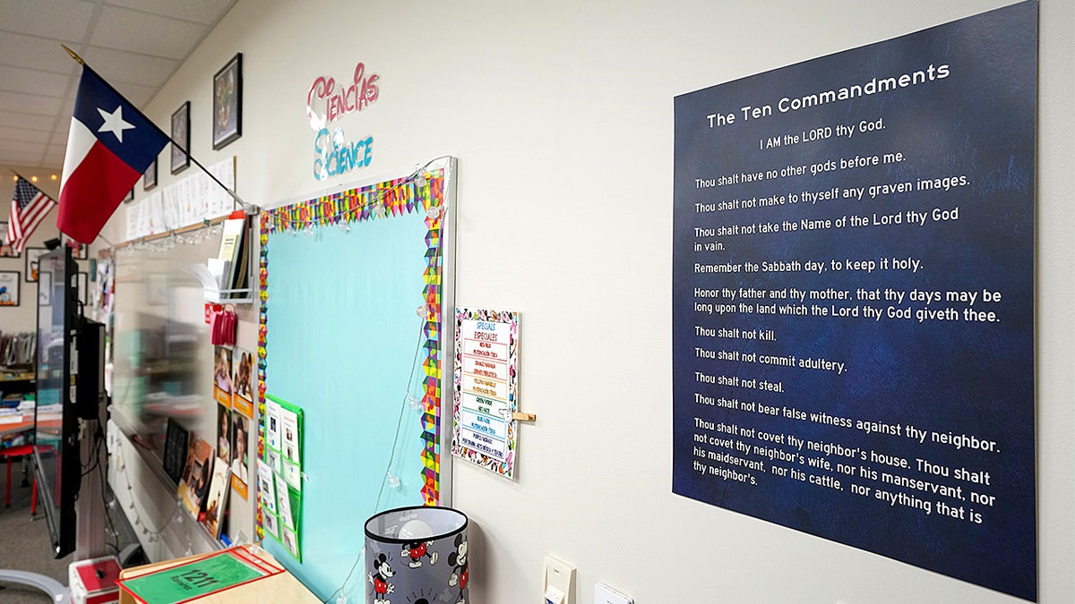 Ten commandments displayed in a Texas classroom.