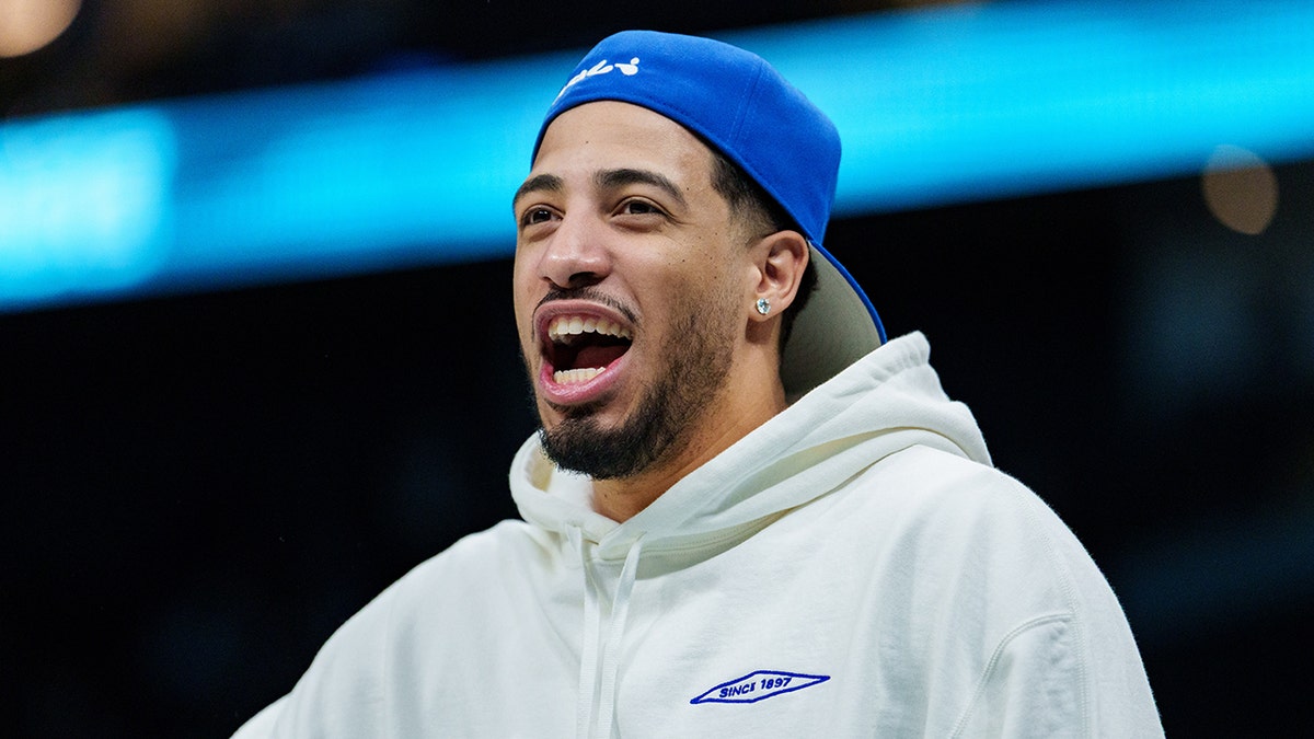 Tyrese Haliburton reacts on the court