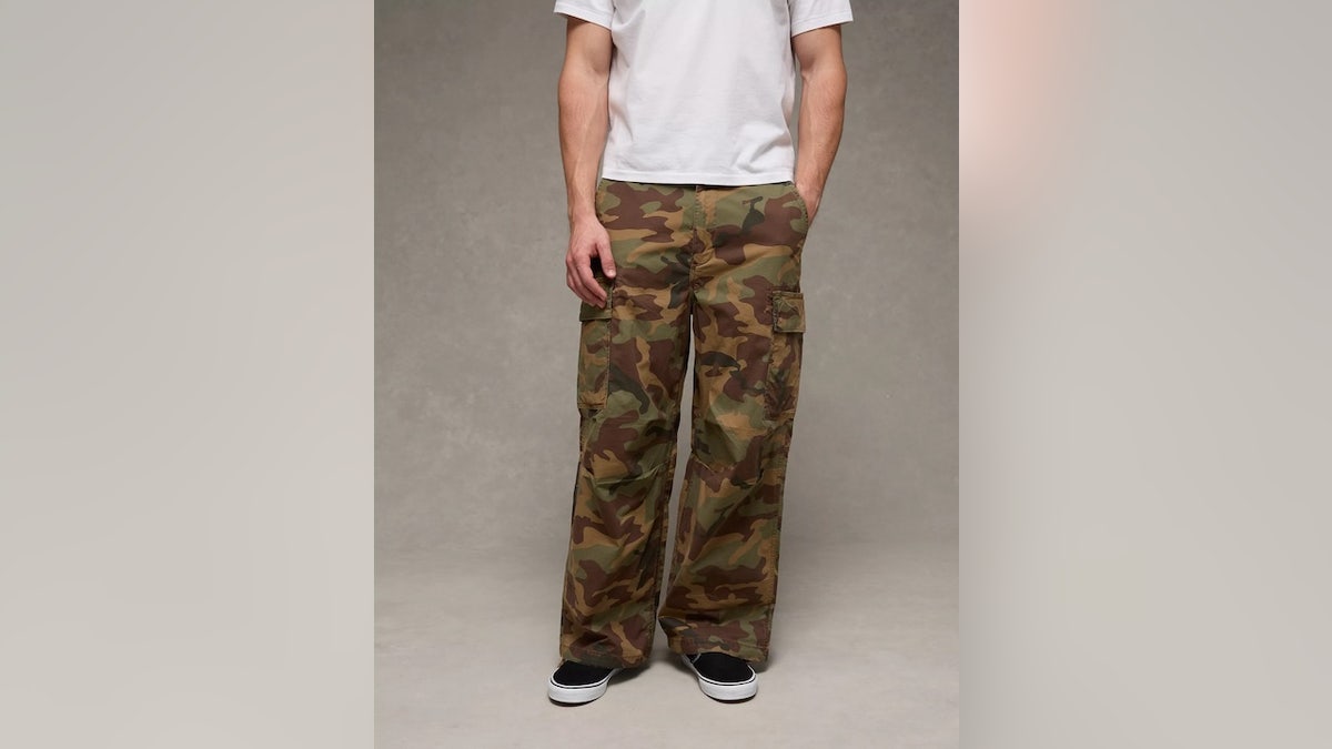 Standout in these extra-baggy, camo cargos.