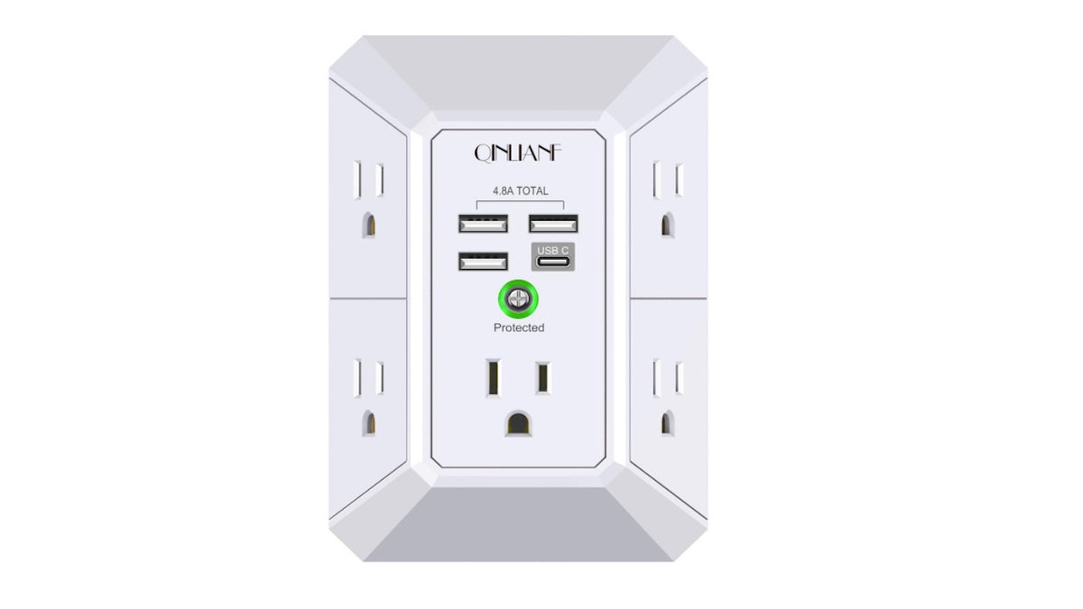 Plug into any receptacle and get five outlets and four USB slots. 