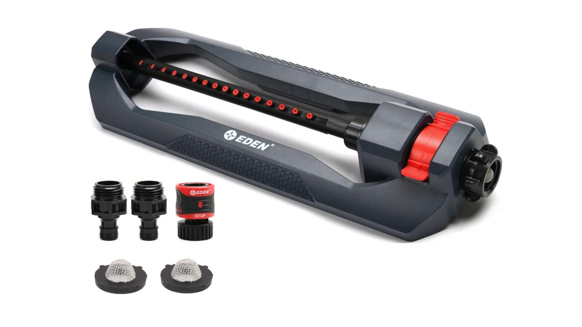 A sprinkler ensures your lawn or plants get enough water. 