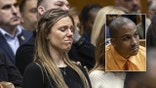 Jonathan Diller's widow crying with inset of his accused killer