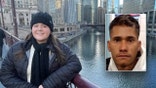 (L) Sheridan Gorman on a sidewalk and (R) a booking picture of Jose Medina