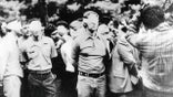 American hostages shown outside U.S. Embassy in Tehran in 1979.