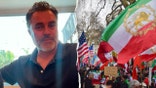 Split image of Behzad Hemmati and an anti-Iranian regime protest