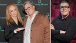 A split image with one photo showing Kathy Griffin gesturing to Rosie O'Donnell and another showing Adam Carolla smirking with his arms crossed