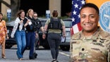 Split image of students evacuating after the Old Dominion University shooting and Lt. Col. Brandon Shah