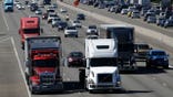 Trucks on Interstate 5 heading north in Fife, Wash.
