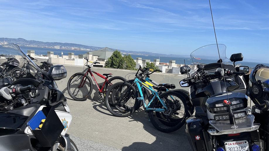 Confiscated bicycles lined up   aft  constabulary  halt  Bay Bridge takeover attempt