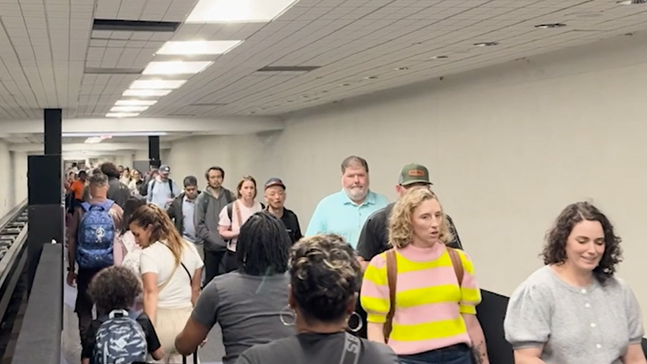 Travelers in line at Houston airport