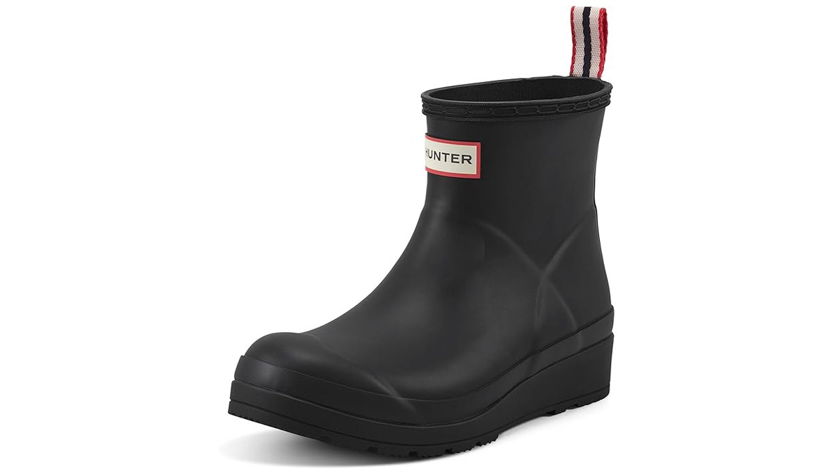 Hunter rain boots slip on and off easily. 