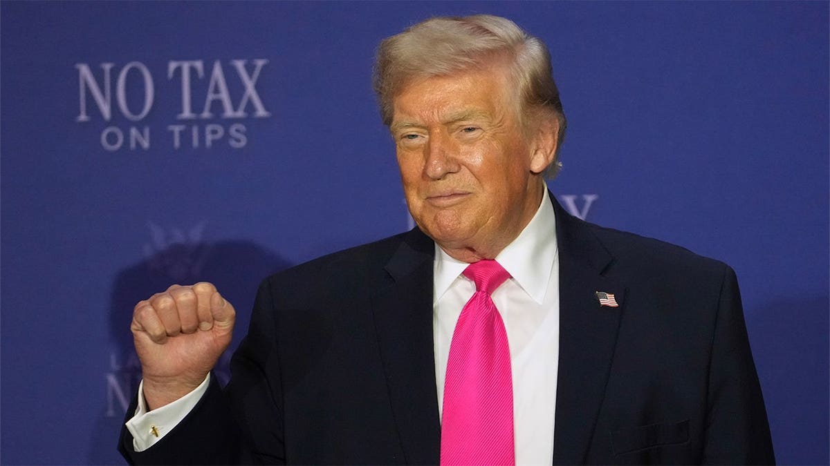 President Donald Trump highlights 'No Tax on Tips' during a stop in Las Vegas, on April 16, 2026