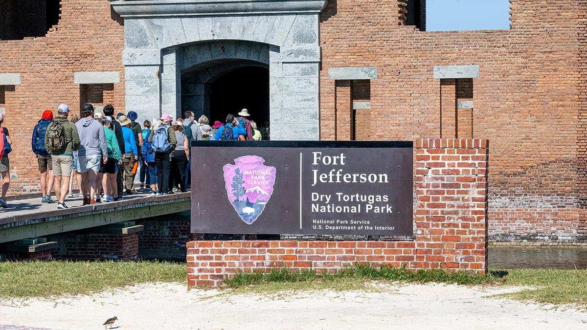 Tourists standing outside Fort Jefferson