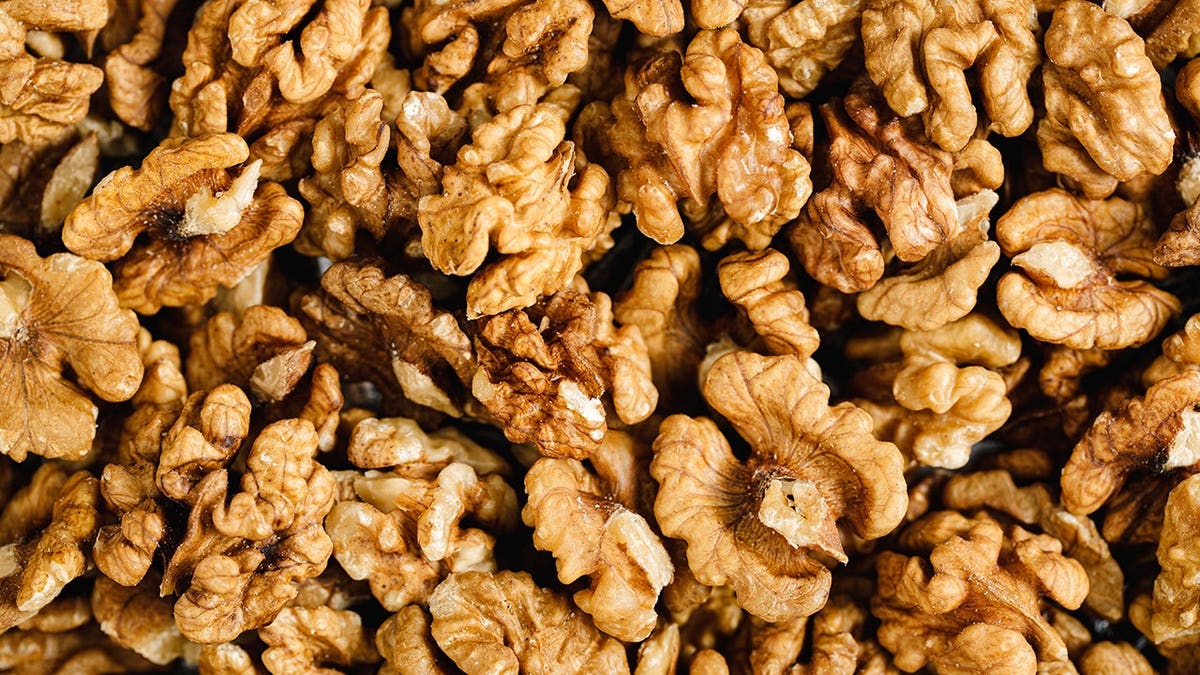 View of walnuts laid out