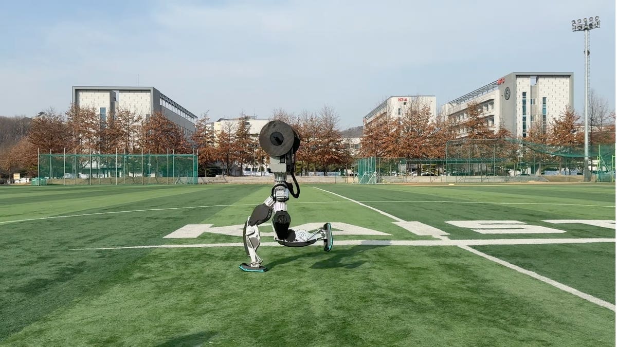 Humanoid robot mid-stride