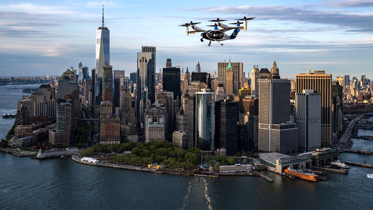 Air taxi flying over NYC