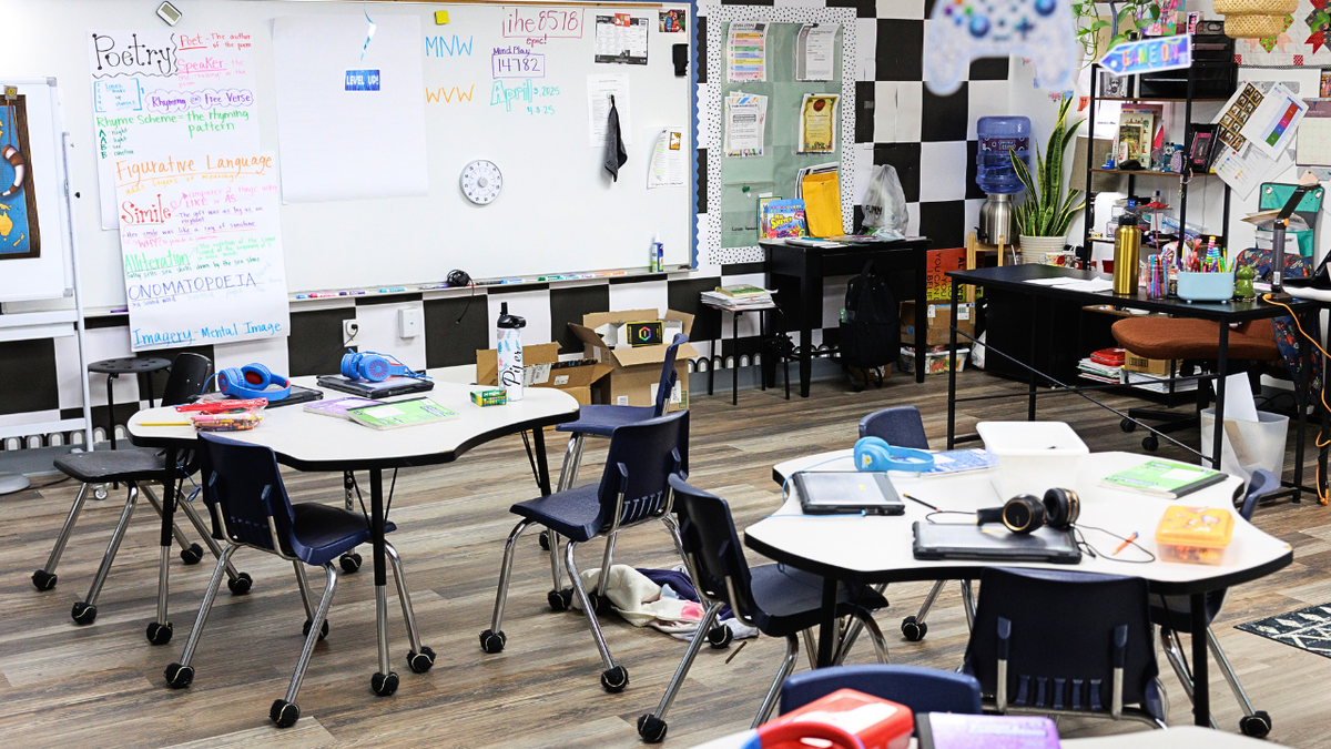 A classroom at the Woodson Independent School District school building in Woodson, TX on April 3, 2025.