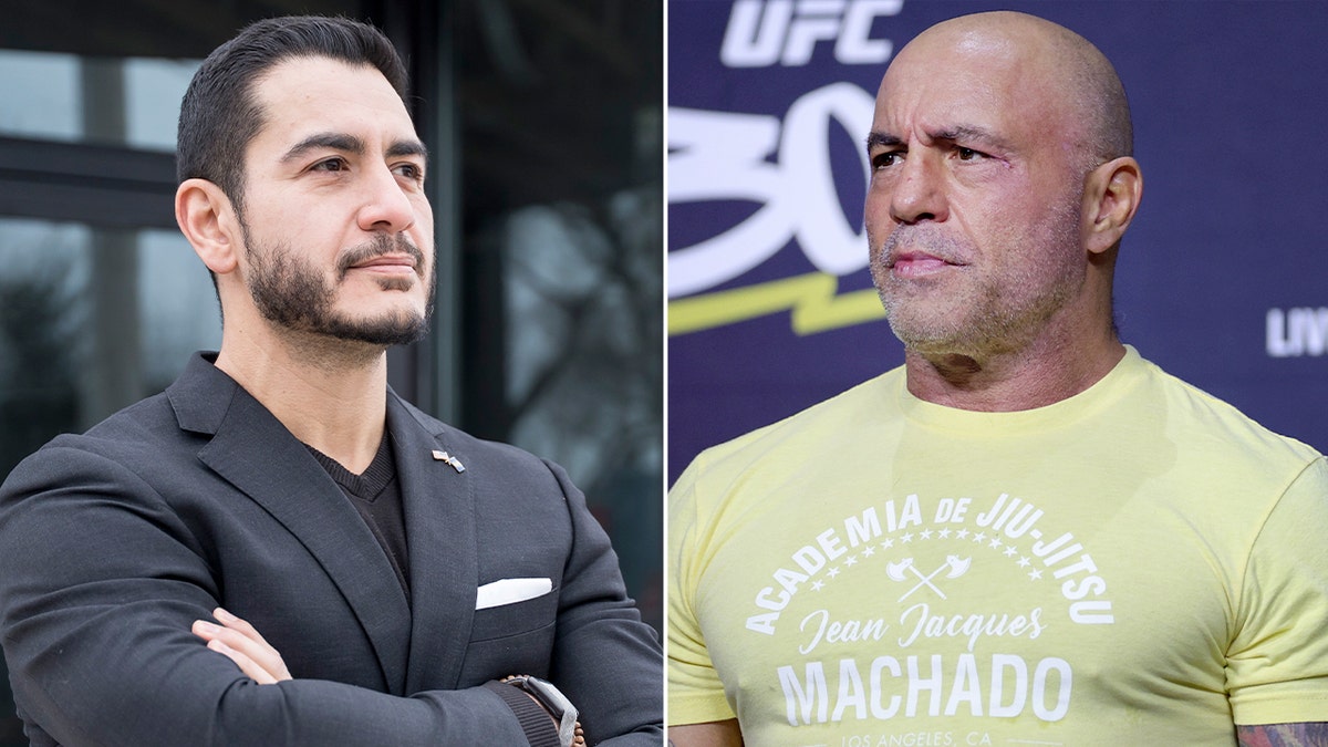 Dr. Abdul El-Sayed and Joe Rogan shown in a split image