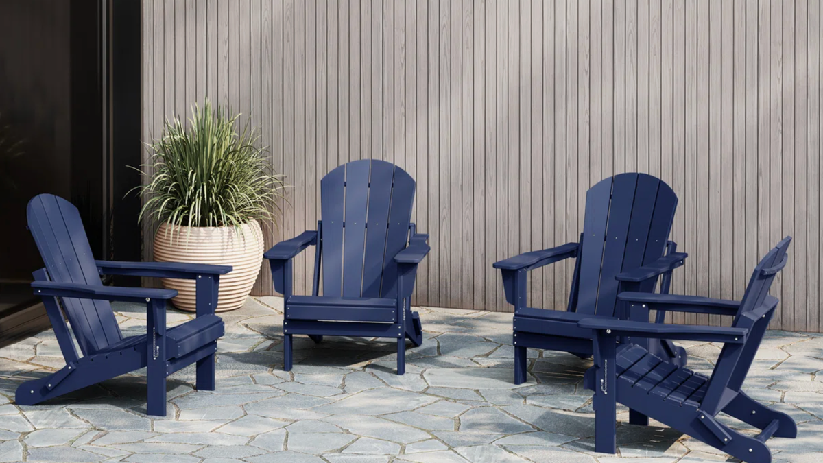 These Adirondack chairs fold in half for fast and easy storage.