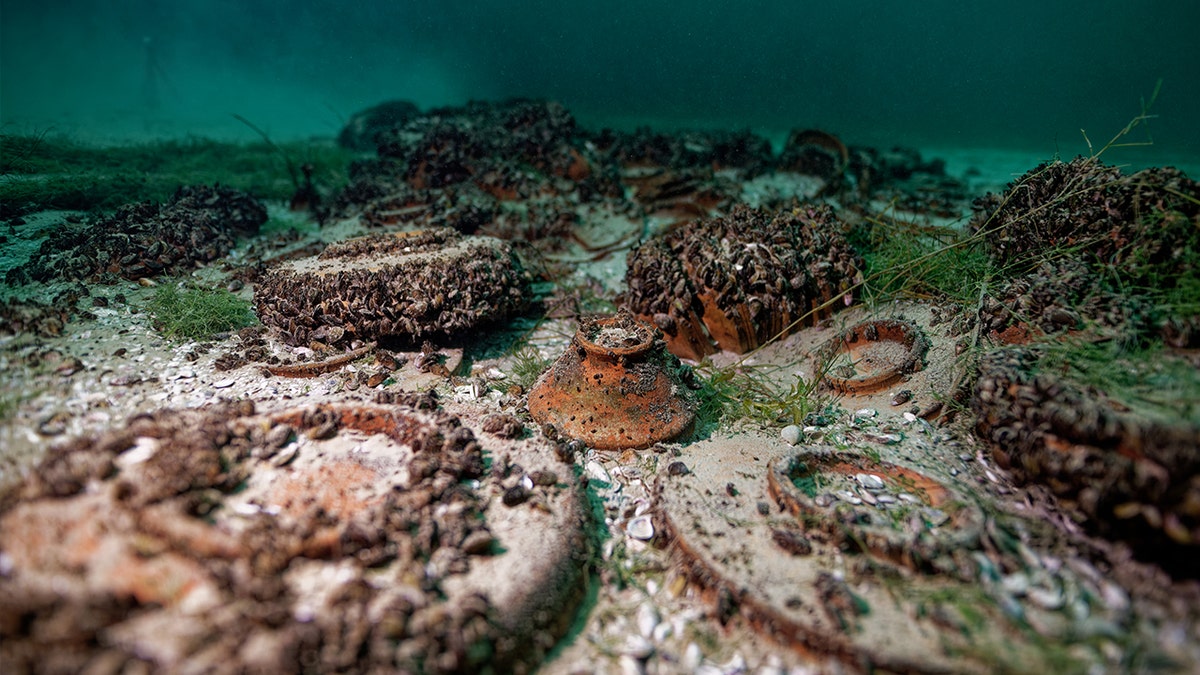 Ancient Roman ceramics on sea floor
