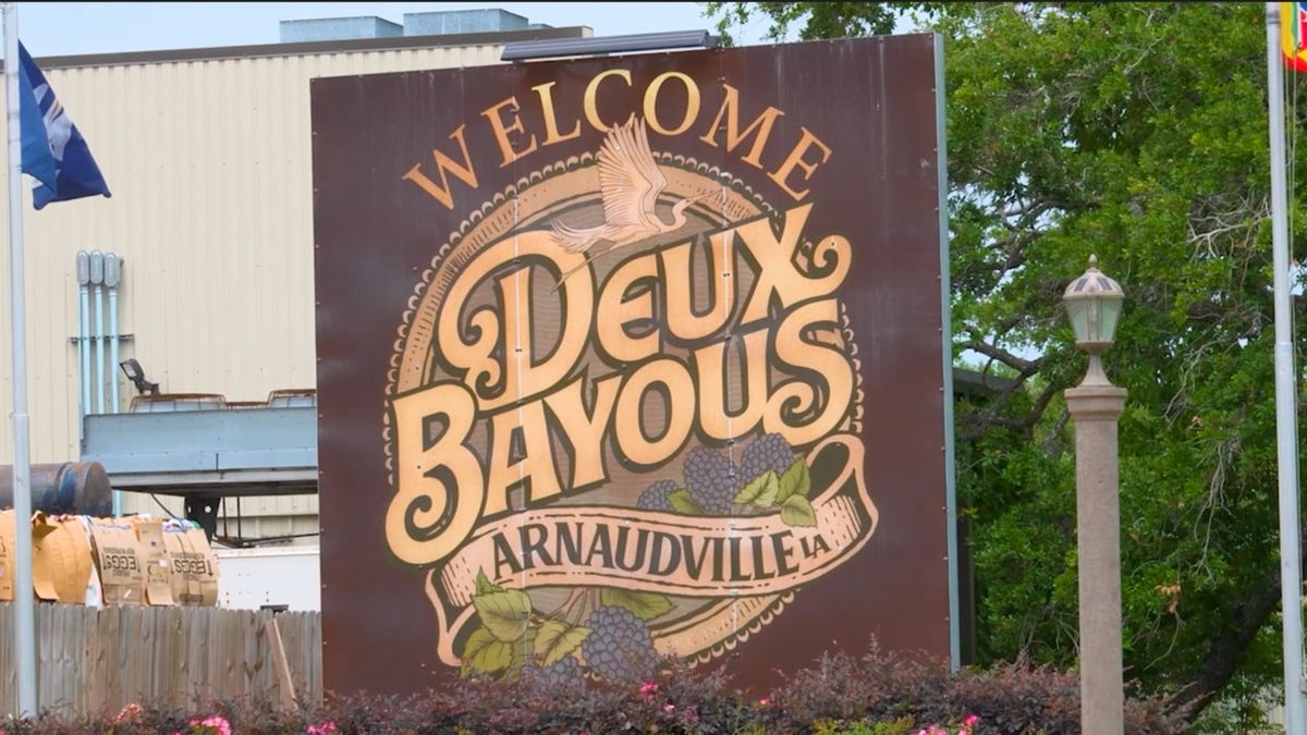 A welcome sign marks Arnaudville, Louisiana.