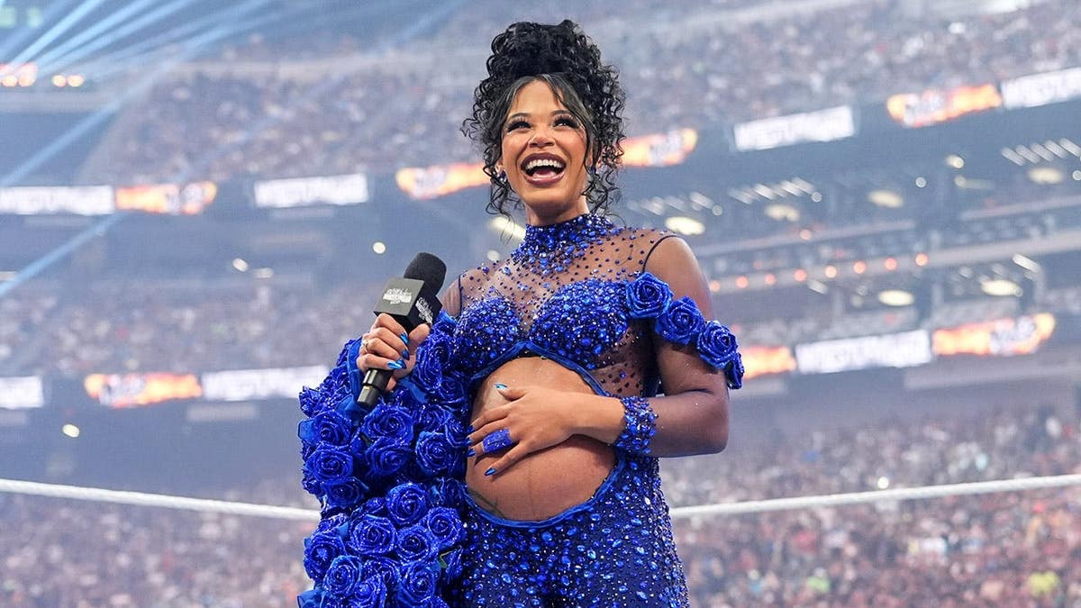 Bianca Belair announcing her pregnancy at WrestleMania 42 in Las Vegas