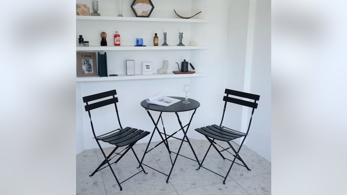 A small bistro set gives just enough space for two. 