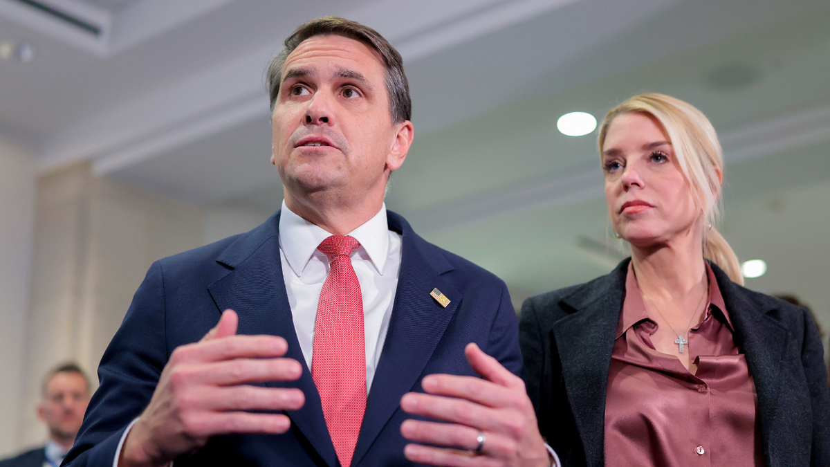 U.S. Deputy Attorney General Todd Blanche and Attorney General Pam Bondi speaking in the Capitol